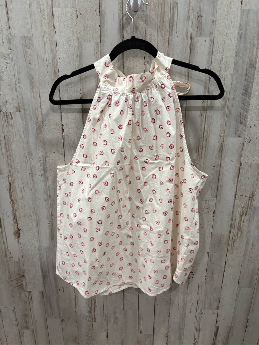J by J. Crew White Red Floral Print Sleeveless Halter Top Tie Back Size 14 Boho
